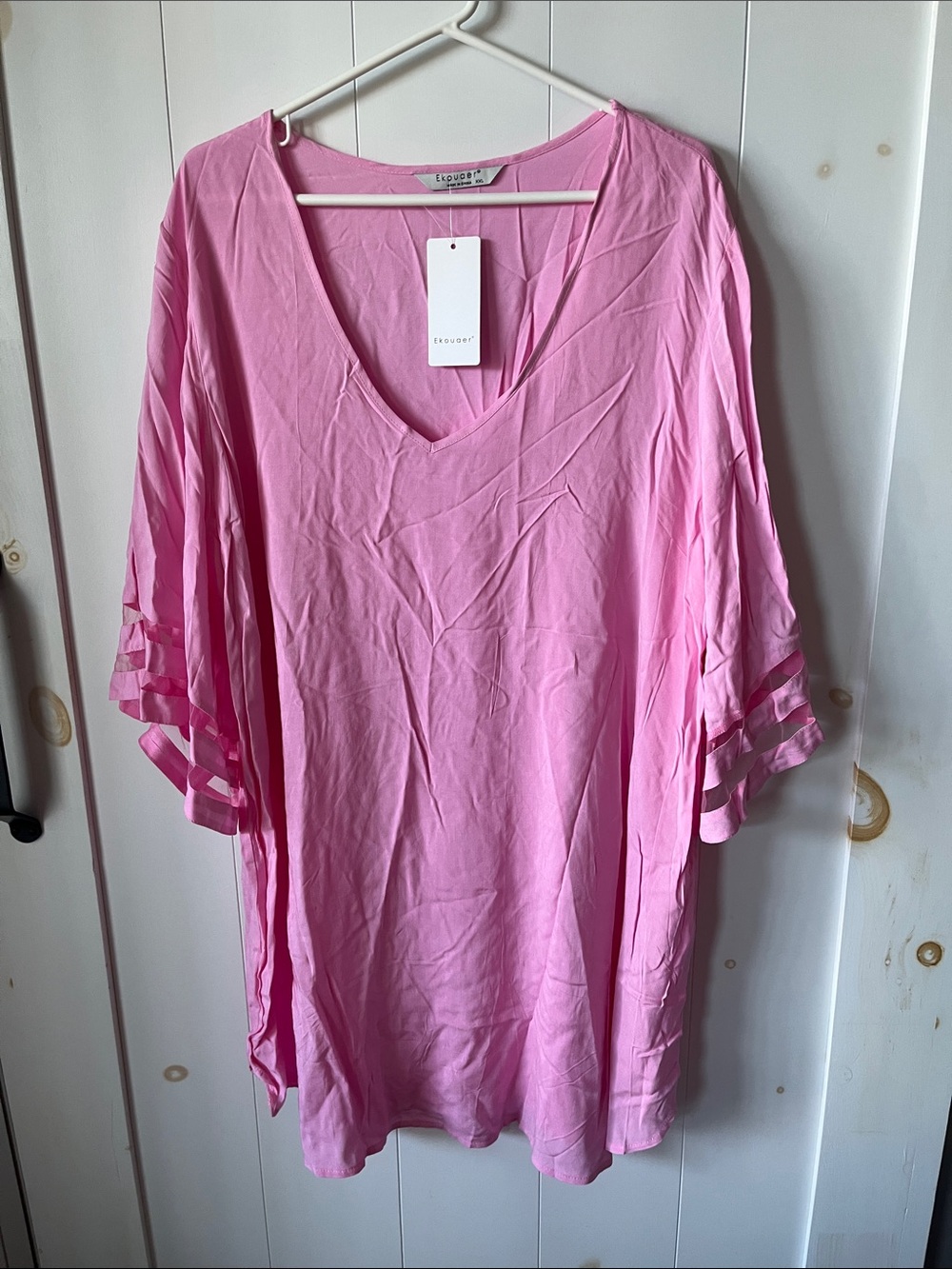 Lounge V-Neck Pink Tunic with Layered Flutter Sleeves